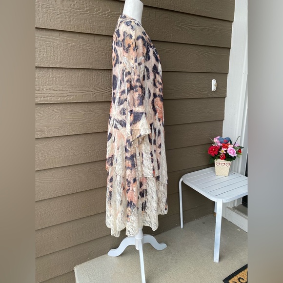 ORIGAMI cardigan TUNIC SWEATER S/M/ L XL vtg LEOPARD ANIMAL PRINT LACE BOHEMIAN - Picture 4 of 15